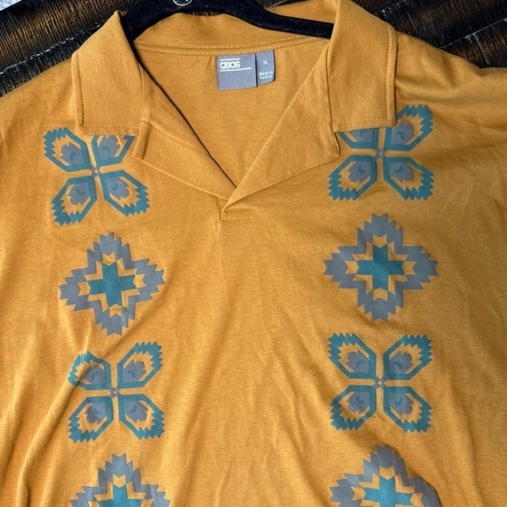 ASOS | Orange / Gold Shirt with Teal Aztec   Design